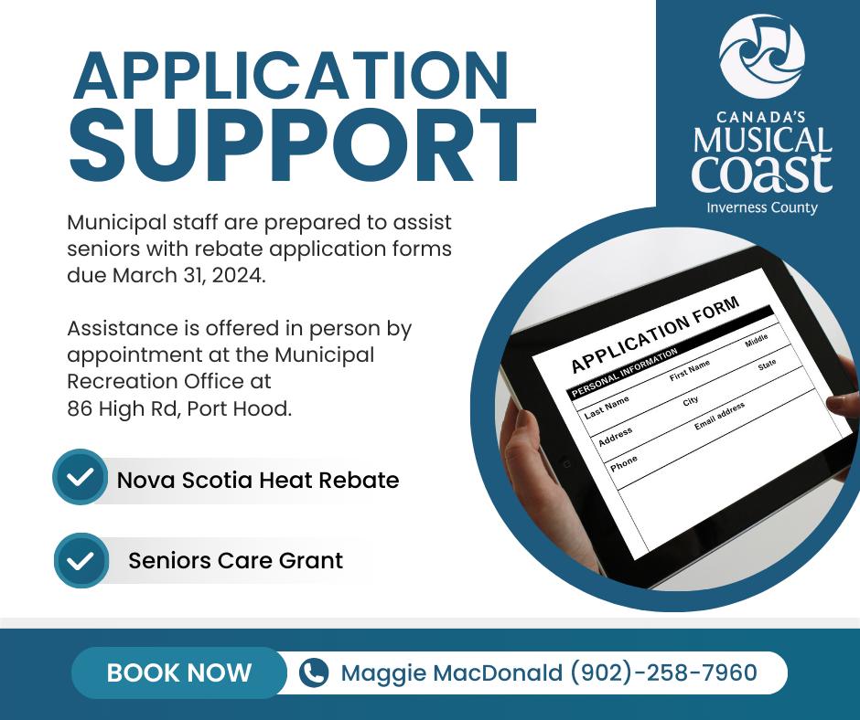a graphic with information about how seniors can get in touch for help with their rebate applications